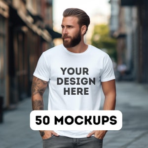 Gildan 64000 mock up bundle, 50 Print-on-demand male mock-ups, male tee shirt mocks, G64000 mockup bundle, commercial use, 50 pngs image 4
