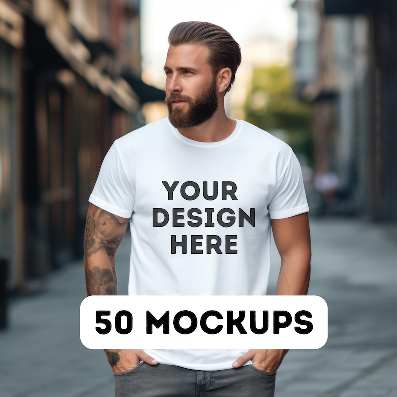 Gildan 64000 mock up bundle, 50 Print-on-demand male mock-ups, male tee shirt mocks, G64000 mockup bundle, commercial use, 50 pngs image 4