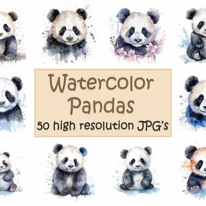 Panda aquarela, 50 JPG's de alta resolução, clipart de panda, panda, clipart, panda fofo, pandas, animais fofos, impressão de pôster, clipart, JPG
