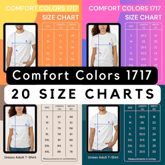 Comfort Colors 1717 Size Chart, T-shirt Size Chart, Unisex Size