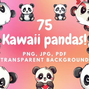 Kawaii panda-clipart | stickers panda digitale downloadstickers | schattige pandaclipart | 75 png-afbeeldingen panda | Panda's-illustraties