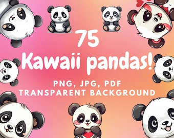 Kawaii panda clipart | stickers panda digital download stickers | cute panda clipart | 75 panda png images | pandas clip art