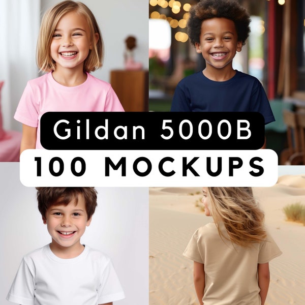 Gildan 5000B mock-up bundle, 100 Print-on-demand gildan mock-ups, kids t-shirt mocks, Kids Tshirt mocks Bundle, commercial use, 100 pngs