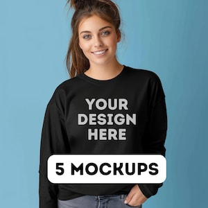 G2400 Mockup Bundle, Gildan 2400 schwarz Mockup, Langarm Mockup, T Shirt Mockup, Print-on-Demand, kommerzielle Nutzung, 5 weibliche Model Mock-Ups