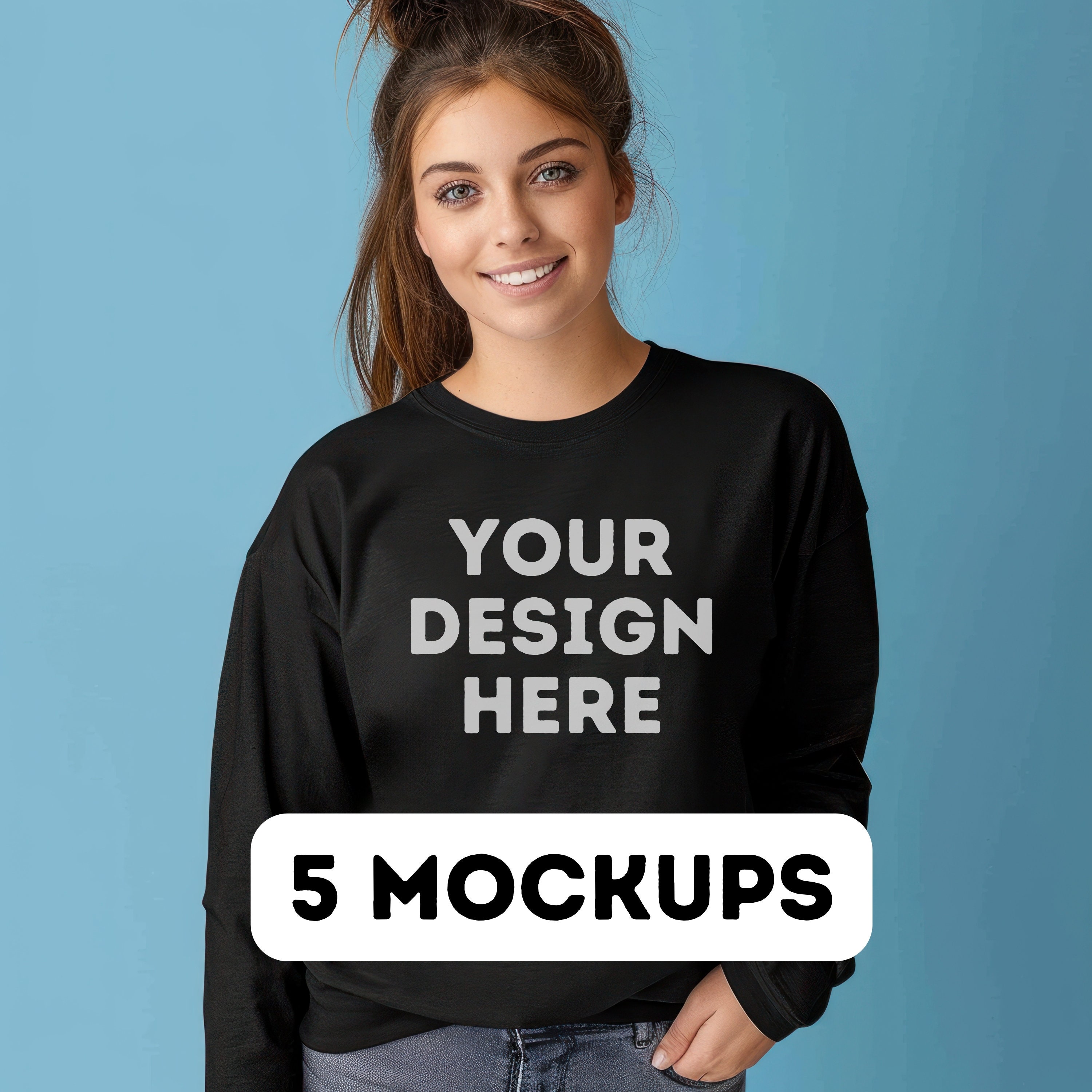 G2400 Mockup bundle, Gildan 2400 black mockup, Long Sleeve Mockup, T Shirt Mockup, print-on-demand, commercial use, 5 female model mock-ups