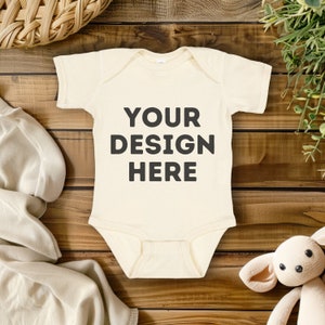 Baby Bodysuit Natural Mockup Bundle, Rabbit Skins 4400 Natural Baby Mockups, Neutral Baby Mockup, Your design Here, Digital Download png jpg