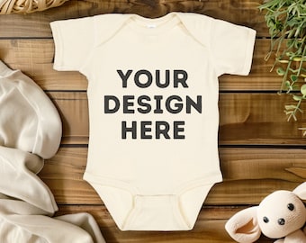 Baby Bodysuit Natural Mockup Bundle, Rabbit Skins 4400 Natural Baby Mockups, Neutral Baby Mockup, Your design Here, Digital Download png jpg