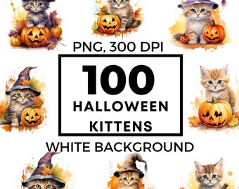 Halloween kitten png, halloween cat png, kitten clipart, pumpkin cat clip art, pumpkin clipart, autumn clipart, commercial use, 100 images