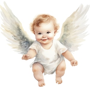 Baby angel clipart, babyboy angel, babygirl angel, baby angles, baby shower decoration, watercolor newborn print, 50 PNG babies drawings image 4