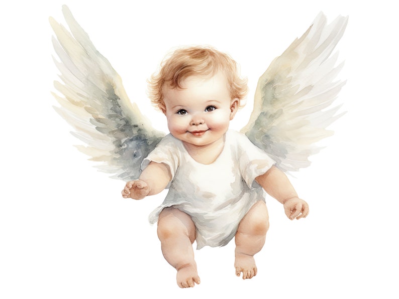 Baby angel clipart, babyboy angel, babygirl angel, baby angles, baby shower decoration, watercolor newborn print, 50 PNG babies drawings image 4