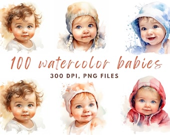 Babies clipart PNG bundle design, cute babies, watercolor print, baby shower, baby clip art, newborn girl, newborn boy, 100 PNG files
