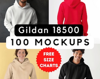 Gildan 18500 mockup bundle, Sweatshirt Mock up, Gildan 18500 hooded mocks, Gildan 18500 Model, print-on-demand, high quality mock, 100 pngs