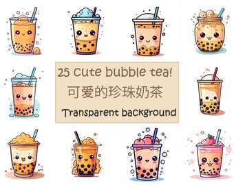 Kawaii Bubbel dir Clip art schattig digitale Clip Art Kawaii Boba nai cha| 25 PNG-Drucke |
