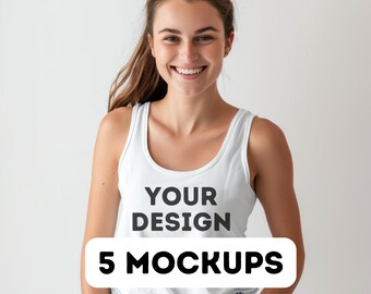 Bella Canvas 3480 Mockup bundle, Tanktop Mock up, Bella canvas 3480 white, White tanktop mock, Bella 3480 female models, 5 female model pngs