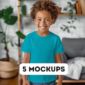 Gildan 5000B Tropical Blue mockup bundle, Gildan Youth Mockup, G5000B mock up, Gildan 5000B tshirt boy mockup, cute kids mockup, 5 models