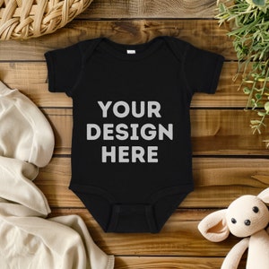 Black Baby Bodysuit Mockup Bundle, Rabbit Skins 4400 Black Baby Mockups, Neutral Baby Mockup, Your design Here, Digital Download, png jpg