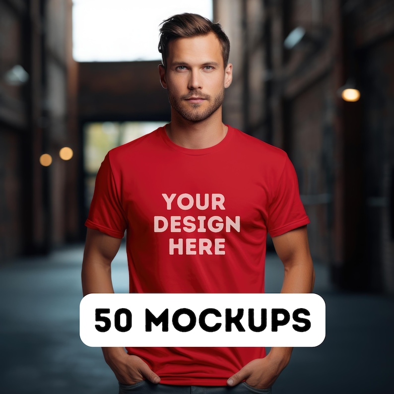 Gildan 64000 mock up bundle, 50 Print-on-demand male mock-ups, male tee shirt mocks, G64000 mockup bundle, commercial use, 50 pngs image 5