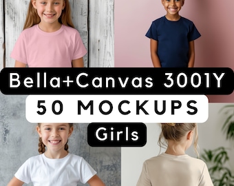 BC 3001Y Mockups, 3001Y Bella Canvas Mockup Bundle, Kind Bella Canvas 3001Y, Mädchen Shirt Mockup, Kinder T-Shirt Mockups, Kindermodelle, 50 pngs
