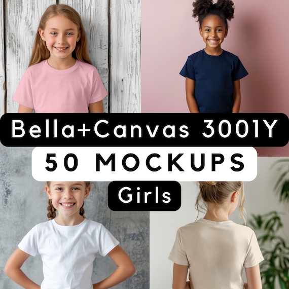 BC 3001Y mockups, 3001Y Bella Canvas Mock up bundle, Child Bella Canvas 3001Y, Girl Shirt Mockup, Kids T-shirt Mockups, Kids Models, 50 pngs