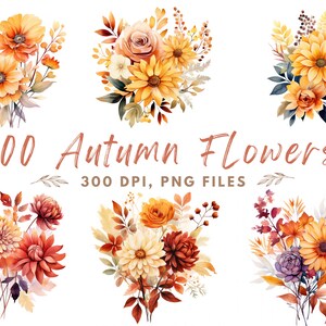 秋の花の PNG バンドル、秋の印刷可能なファイル、水彩画プリント、秋のクリップアート、秋の秋の装飾、クリップアート、秋の装飾、100 個の PNG ファイル