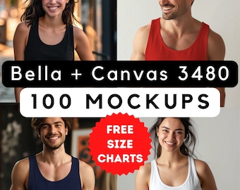 Bella Canvas 3480 Mock-up bundel, Tank Top Mockup, Bella Canvas bundel, Tank Mockup voor dames, Tank Mock-up voor heren, Canvas mocks, 100 modellen png