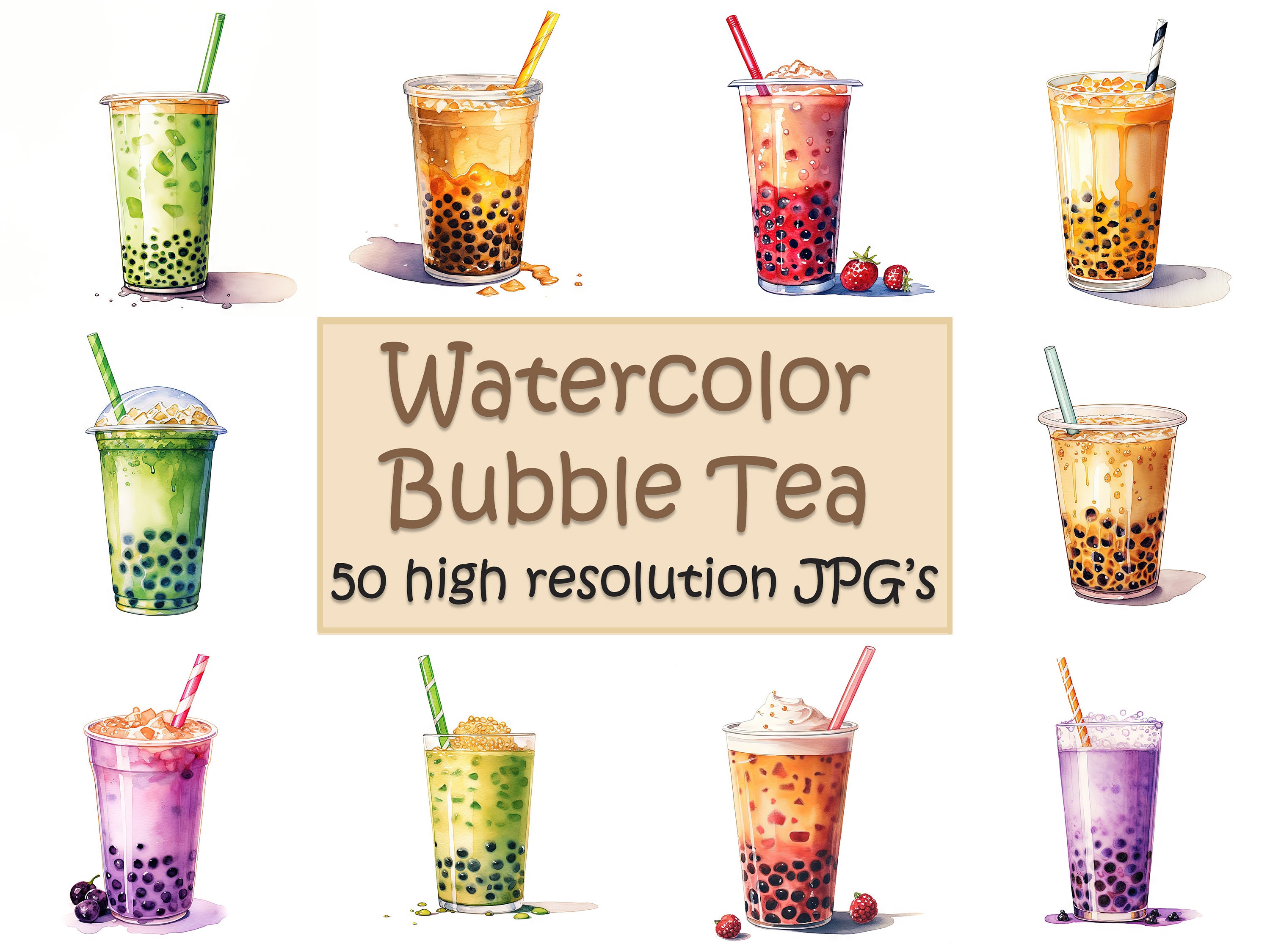 Bubble Tea Clipart Watercolor Bubble Tea Boba Tea Boba Nai Cha - Etsy