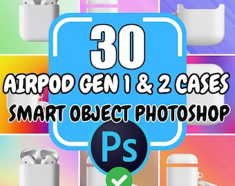 Airpods-hoesmodel, Airpods gen 1 gen 2 mock-upspakket, Airpods Apple-koptelefoonmodellen, Airpods-hoessjabloon, Photoshop-project psd