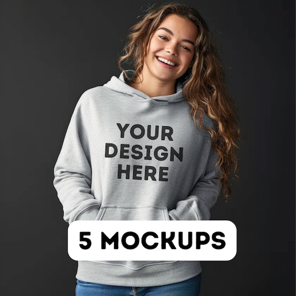 Sport Grey Gildan 18500 mockup bundle, gray female hoodie back Mockup, trendsetter mockups, boho mock-ups female, commercial use, 5 pngs