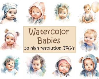 Watercolor babies, 50 high resolution JPG's, baby clipart,  babies, clipart, cute babies , cute children, poster print, clipart, JPG