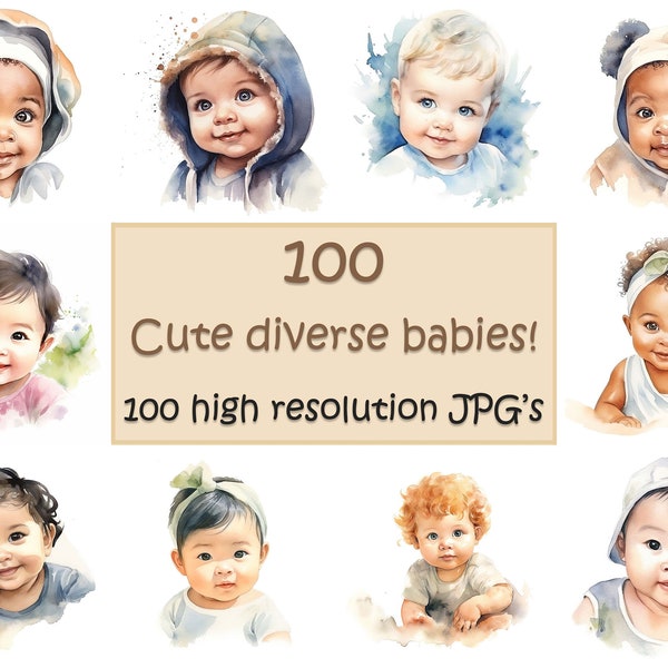 Babies Clipart Cute Babies Diversity Watercolor art baby drawings