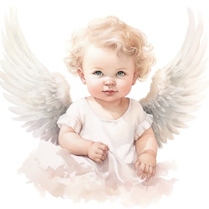 Baby angel clipart, babyboy angel, babygirl angel, baby angles, baby shower decoration, watercolor newborn print, 50 PNG babies drawings image 8