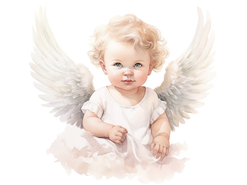 Baby angel clipart, babyboy angel, babygirl angel, baby angles, baby shower decoration, watercolor newborn print, 50 PNG babies drawings image 8