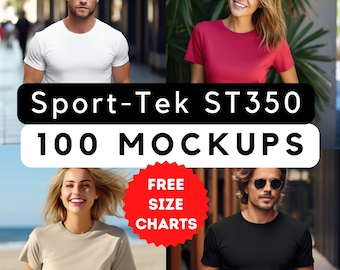 Unisex shirt mockup bundle, Sport-Tek ST350 shirt mock-up bundle, athlete mockups, commercial use, print-on-demand, 100 model pngs