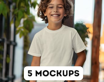 Gildan 5000B Natural mockup bundle, Gildan Youth Mockup Natural, G5000B mock up, Gildan 5000B tshirt boy mockup, cute kids mockup, 5 models