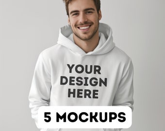 Gildan 18500 mockup bundle, white hoodie back Mockup, White Gildan 18500 mock-ups, Gildan 18500 male mocks bundle, commercial use, 5 pngs