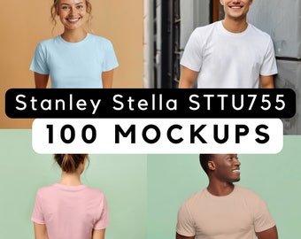 Lot de maquettes Stanley Stella STTU755, maquette de t-shirt écologique, maquette Stanley Stella, impression à la demande, lot de maquettes de t-shirts, 100 maquettes png thumbnail