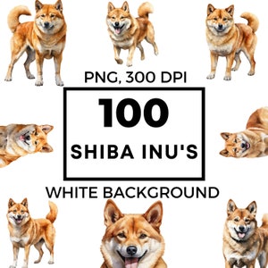 Puede incluir: 100 ilustraciones digitales de perros Shiba Inu con fondos blancos. Formato PNG, 300 DPI.