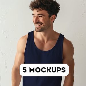 Bella Canvas 3480 Navy Mockup, 3480 Mockup Bundle, Herren Tank Mockup, Navy Tank Top Mockup, 3480 Navy Bella Canvas männliche Mocks, 5 männliche Models