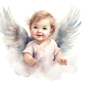 Baby angel clipart, babyboy angel, babygirl angel, baby angles, baby shower decoration, watercolor newborn print, 50 PNG babies drawings image 6