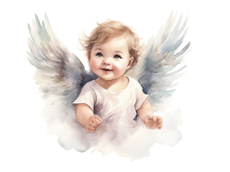 Baby angel clipart, babyboy angel, babygirl angel, baby angles, baby shower decoration, watercolor newborn print, 50 PNG babies drawings image 6