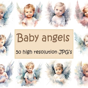 Clipart de ángeles bebés Postal de bebés ángeles en acuarela 50 JPG de alta resolución