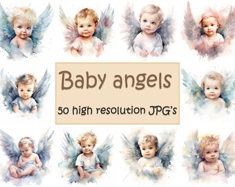 Baby Angels Clipart Watercolor Angel Babies postcard 50 high resolution JPG's