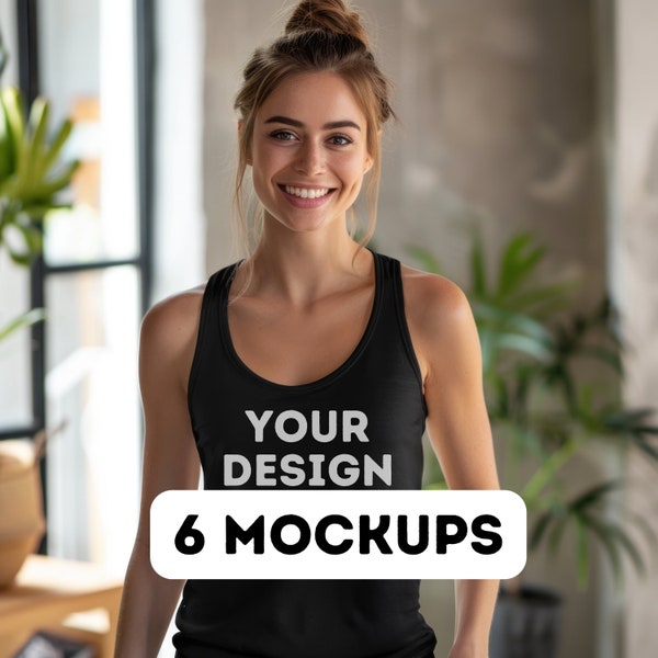 Next Level 1533 Mockup, Black 1533 Racerback Tank Top, Next Level mock-up, Black tank 1533, Your design here, 6 female model mocks png jpg