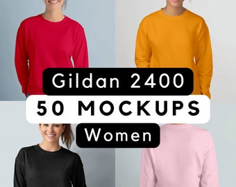 Gildan 2400 Mockup Bundle, Mockup Bundle Gildan, Long Sleeve Bundle, Long Sleeve Mockups, Womens mocks, print-on-demand bundle, 50 png files