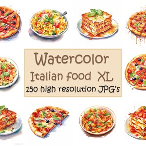 Italian food clipart  watercolor pizza clipart Pasta Italian clip art lasagna 150 high quality JPG’s