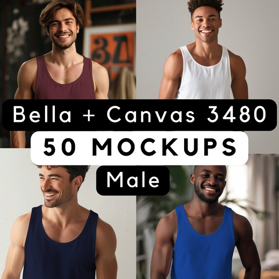 Bella Canvas 3480 Mockup bundle, 3480 male mock-ups, Mens Tank Mockup, Tank Top Mock up, 3480 Bella Canvas male mocks, 50 male model png jpg