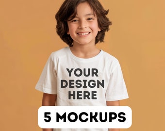 Stella Kids Mockup White, STTK909 Kids Mockup, Eco tee Mockup, Stanley Mockup White STTK909, white mock up bundle, 5 boy kids models png