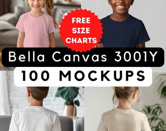 3001Y Bella Canvas Mock up bundle, BC 3001Y mockups, Bella Canvas 3001Y, Toddler Shirt Mockup, Kids T-shirt Mockups, Kids Models, 100 pngs