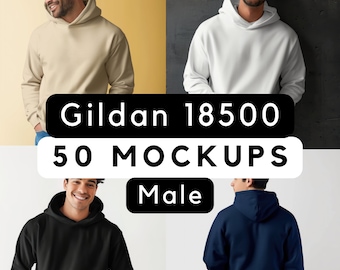 Gildan 18500 bundle, Gildan Mockup Bundle, Gildan 18500 male hoodie mocks, your design here, print-on-demand, high quality mock, 50 models