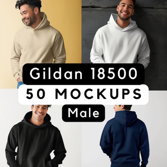 Gildan 18500 bundle, Gildan Mockup Bundle, Gildan 18500 male hoodie mocks, your design here, print-on-demand, high quality mock, 50 models